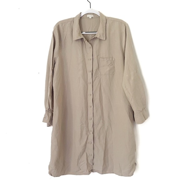 Garnet Hill Linen/Silk Long sleeve Shirt Dress Women’s size 16 Oatmeal color - Picture 1 of 4